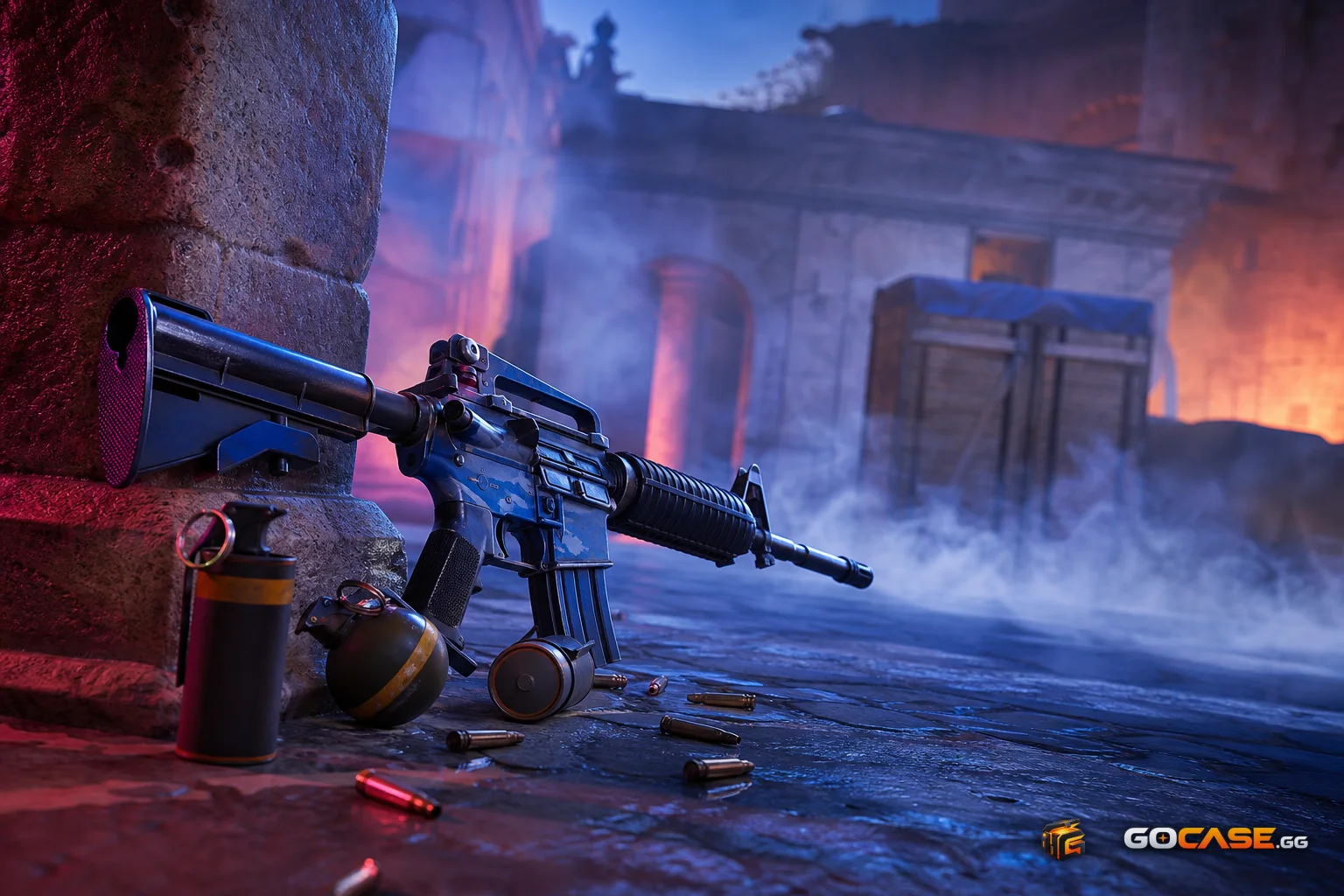 A CT rifle and utility near a smoky bombsite