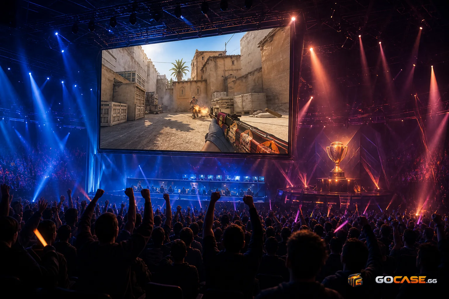 A crowd watching a tense final round in an arena
